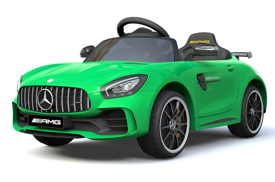Kinderfahrzeug Elektro Auto "Mercedes Gt R" Lizenziert 12v4,5ah, 2 Motoren 2,4ghz Fernsteuerung, Mp3, Ledersitz+Eva-Grün