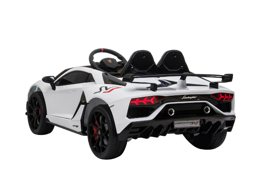 Kinderfahrzeug Elektro Auto "Lamborghini Aventador Svj" Lizenziert 12v7ah, 2 Motoren 2,4ghz Fernsteuerung, Mp3, Ledersitz+Eva+Lackiert-Weiss