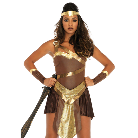 4 Tl. Gladiator Kostüm, Enthalt einem Body mit angebrachtem harnass und ein high/low Rock , goldfarb