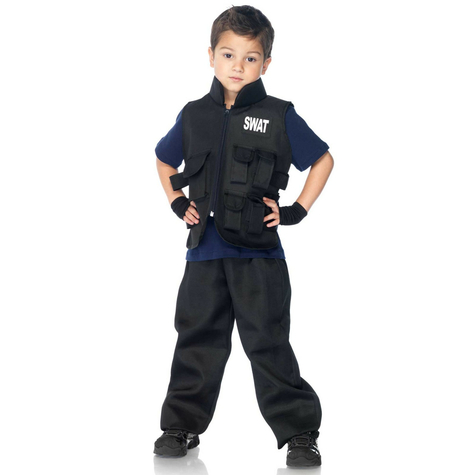 2tl. Swat Einsatzleiter Kostüm Set Mit Multi Taschen Weste Und Fingerlose Handschuhe