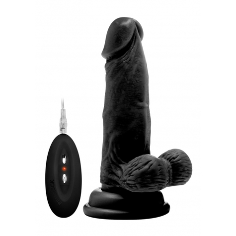 Vibrating Realistic Cock 6" With Scrotum Black