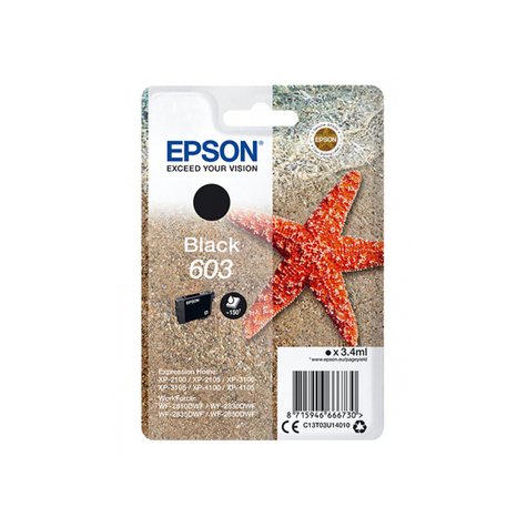 Epson Singlepack Black 603 Ink - Original - Black - Epson - Expression Home Xp-2100 - Xp-2105 - Xp-3100 - Xp-3105 - Xp-4100 - Xp-4105 - Workforce Wf-2850dwf ... - 1 Piece(S) - Standard Yield