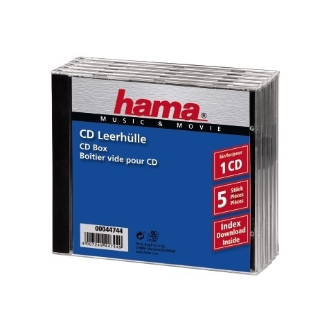 Hama Cd Jewel Case Standard Pack 5 C-Schalengehäuse 1 Disks Schwarz Transparent Polystyrene 140 Mm 10,4 Mm