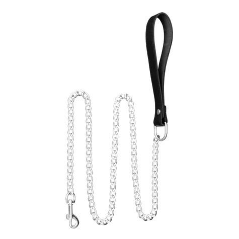 Xx-Dreamstoys Chain Leash With Leather Handrail Black