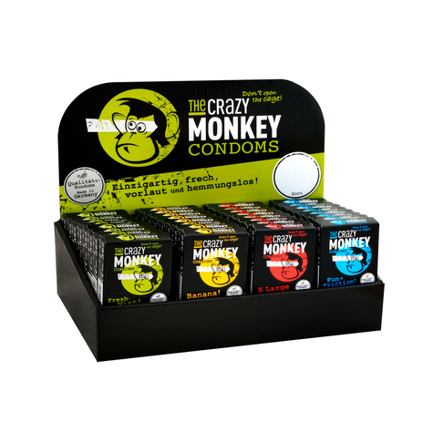 The Crazy Monkey Condoms Display M. 32 X 3er-Pack.