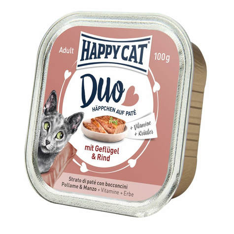 Happy Cat,Hc Duo Pate Gefl+Rind    100gs
