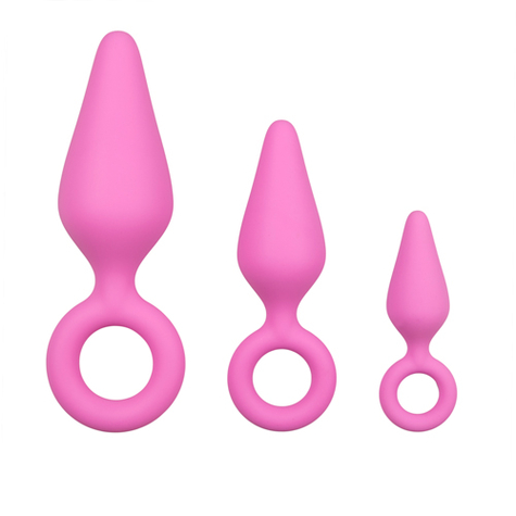 Analplug : Pink Buttplugs With Pull Ring Set