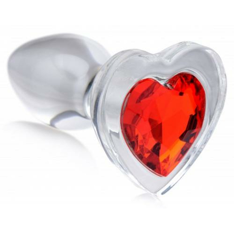 Red Heart Glass Butt Plug With Gem Small