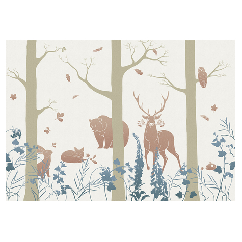 Non-Woven Wallpaper - Forest Animals - Size 400 X 280 Cm