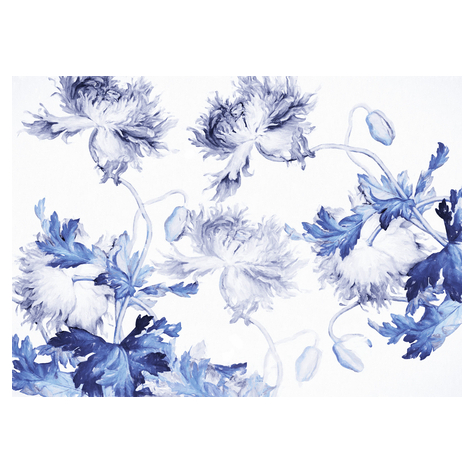 Non-Woven Wallpaper - Blue Silhouettes - Size 350 X 250 Cm