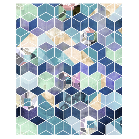 Non-Woven Wallpaper - Geometric Blue - Size 200 X 250 Cm