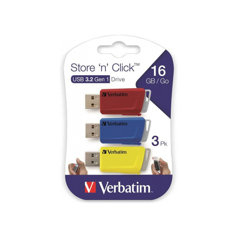 Verbatim Store 'N' Click -Usb 3.2 Gen1 - 3x16 Gb - Rot/Blau/Gelb - 16 Gb